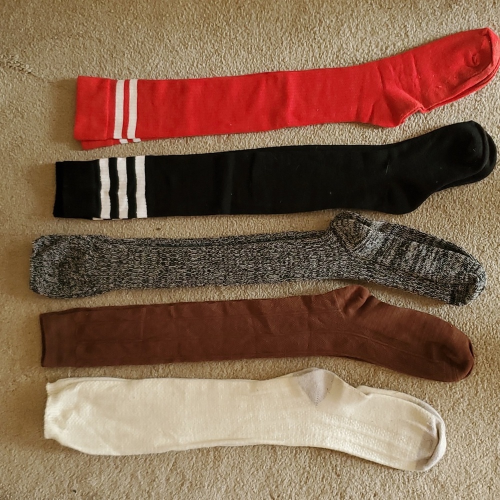 5 PAIR TALL Boot socks, cream,red,black,gray, brown EUC $12.00